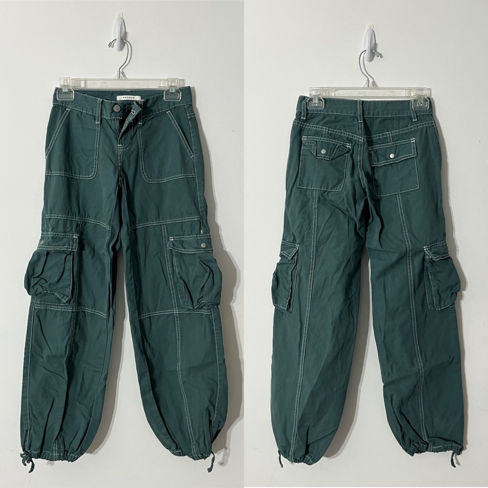 Pacsun Low Rise Wide Leg Green Cargo Pants